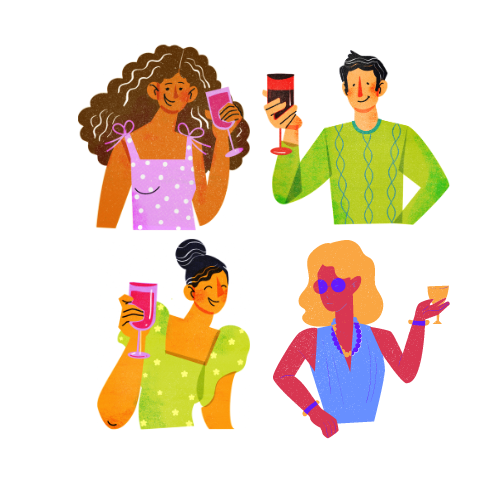 Dessin de personnes avec un verre à la main